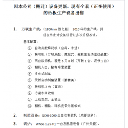因本公司（搬遷）設備更新，現有紙板生產設備出售